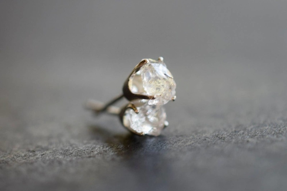 Raw Diamond Earrings, Rough Crystal Studs, Dainty Minimalist Earrings, S…